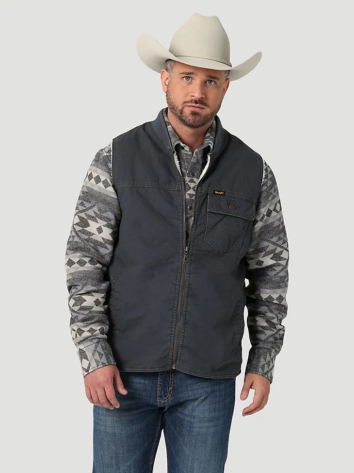 Men’s Wrangler Sherpa Lined Rancher Vest in Grey