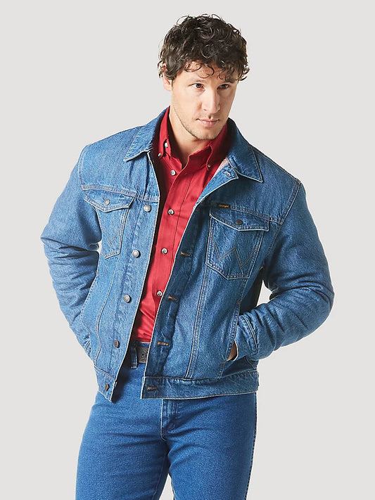 Men’s Wrangler Flannel Lined Western Denim Jacket in Firepit