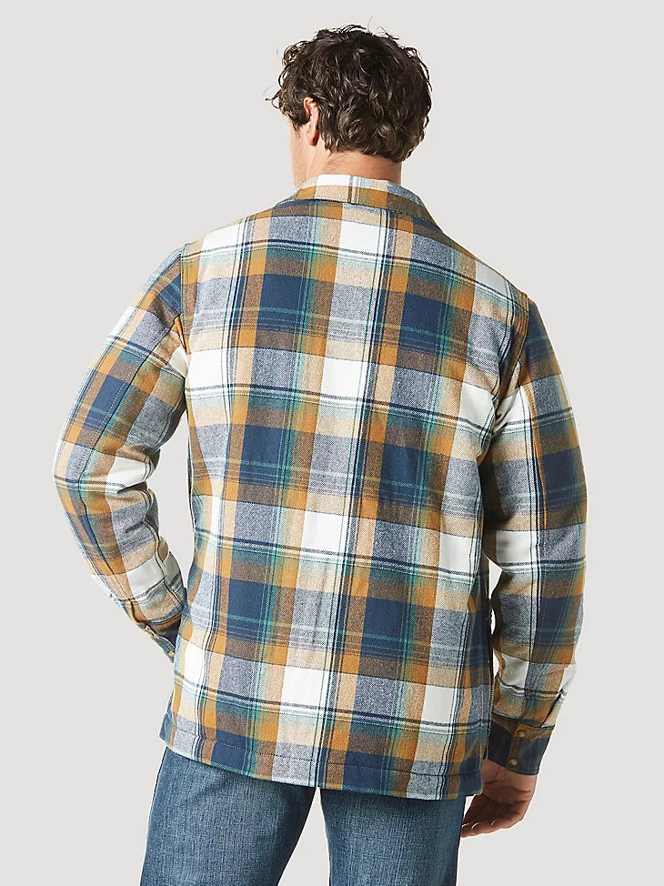 Men’s Wrangler Sherpa Lined Flannel Shirt Jacket in Blue Spruce
