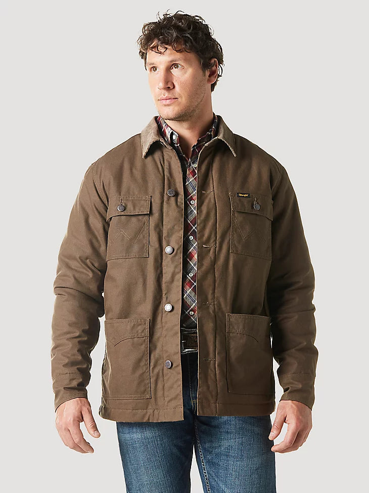 Men’s Western Lined Canvas Barn Coat in Waxed Chocolate Chip