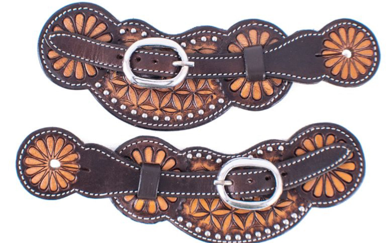 Ladies size floral tooled medium leather spur straps