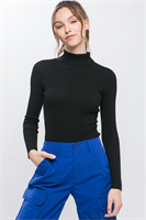 Ribbed Long Sleeve Bodysuit - Black