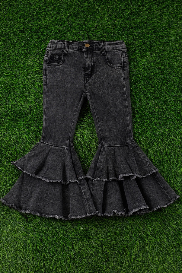 Girl's Black Double Layer Bell Bottoms