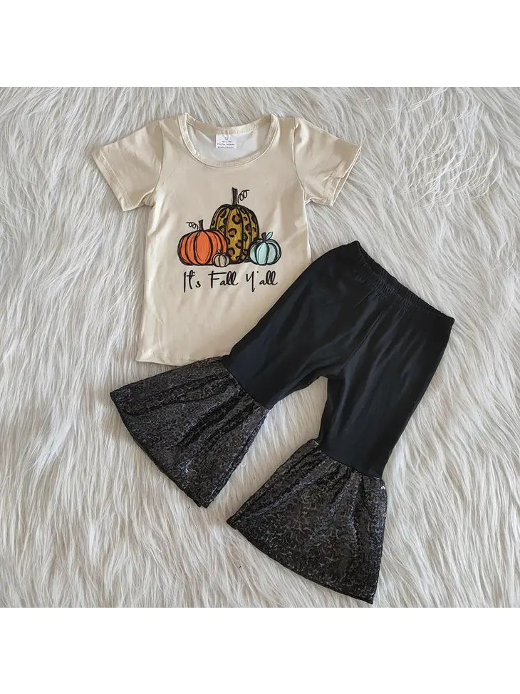 Girl's "It's Fall Y'all" Sequin Bell Bottom Set