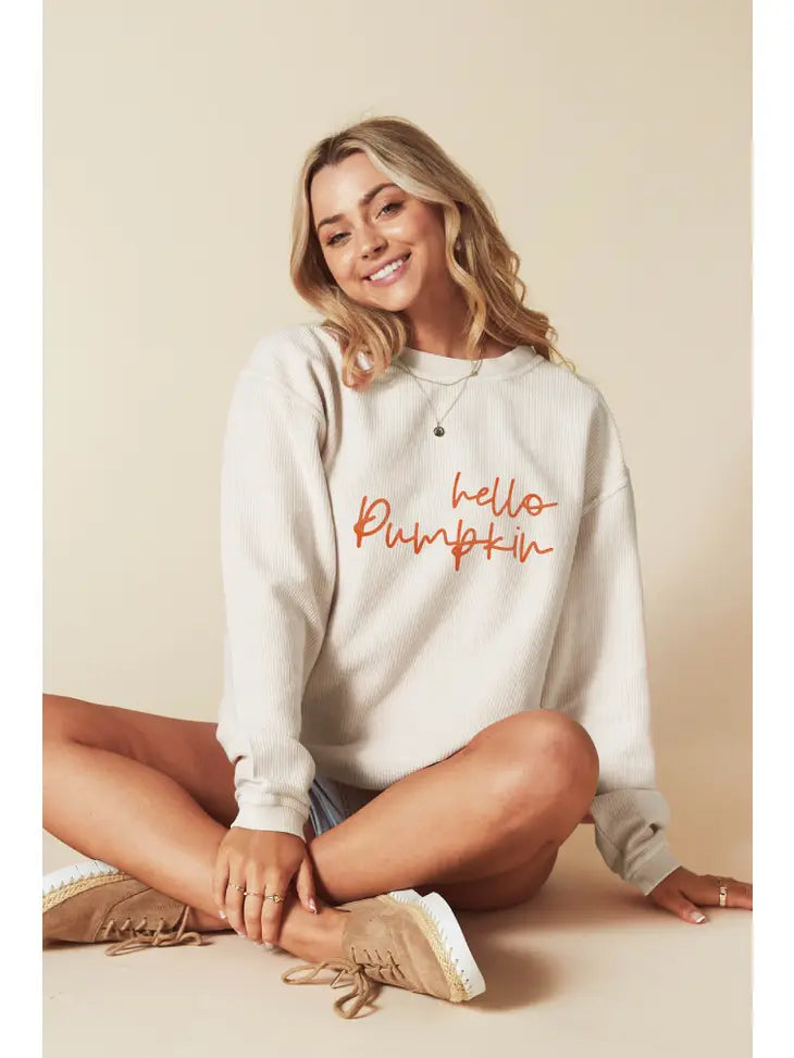 Women's "Hello Pumpkin" Corded Sweatshirt