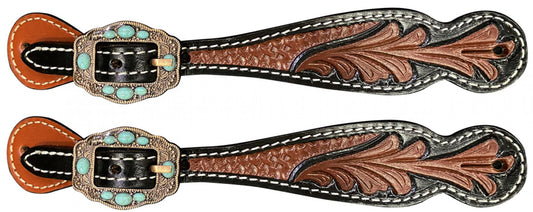 Ladies two toned floral tooled spur straps