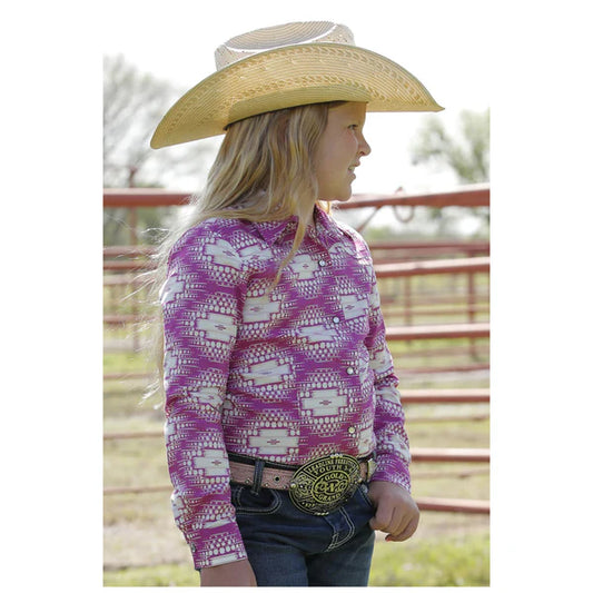 Cruel Girl Girls' Long Sleeve Western Snap Shirt- Pink
