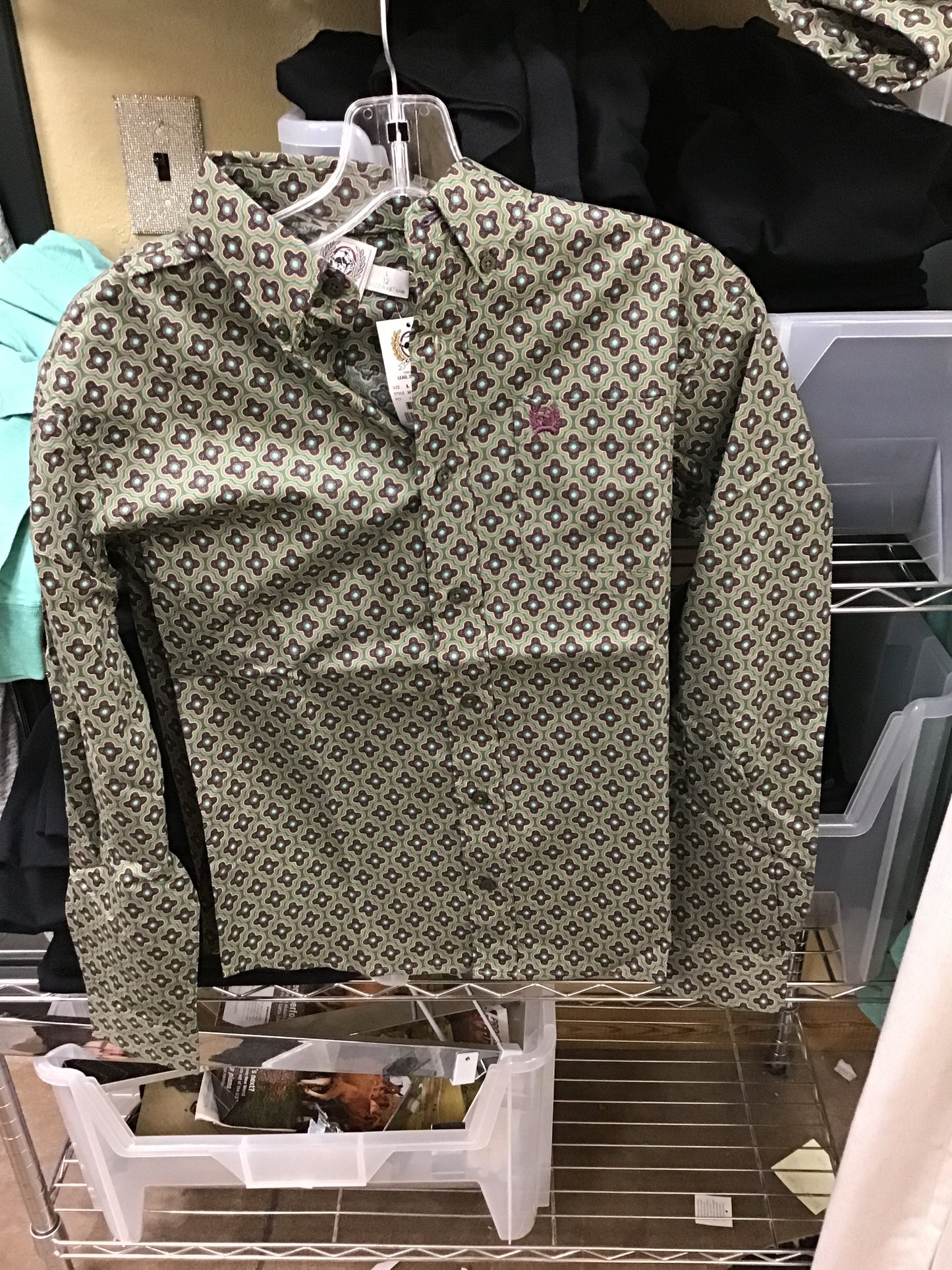 Boys Aztec clover print button up