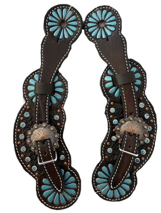 Ladies Metallic painted turquoise spur straps