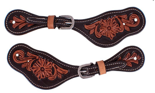 Ladies Argentina two toned floral tooled spur straps