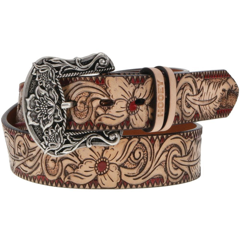 "Flora" Original Hooey Ladies Belt Natural/Brown/Red w/Floral