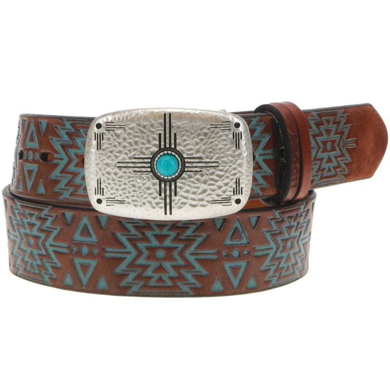 “Dakota” Original Hooey Ladies Belt Brown/Turquoise w/Aztec