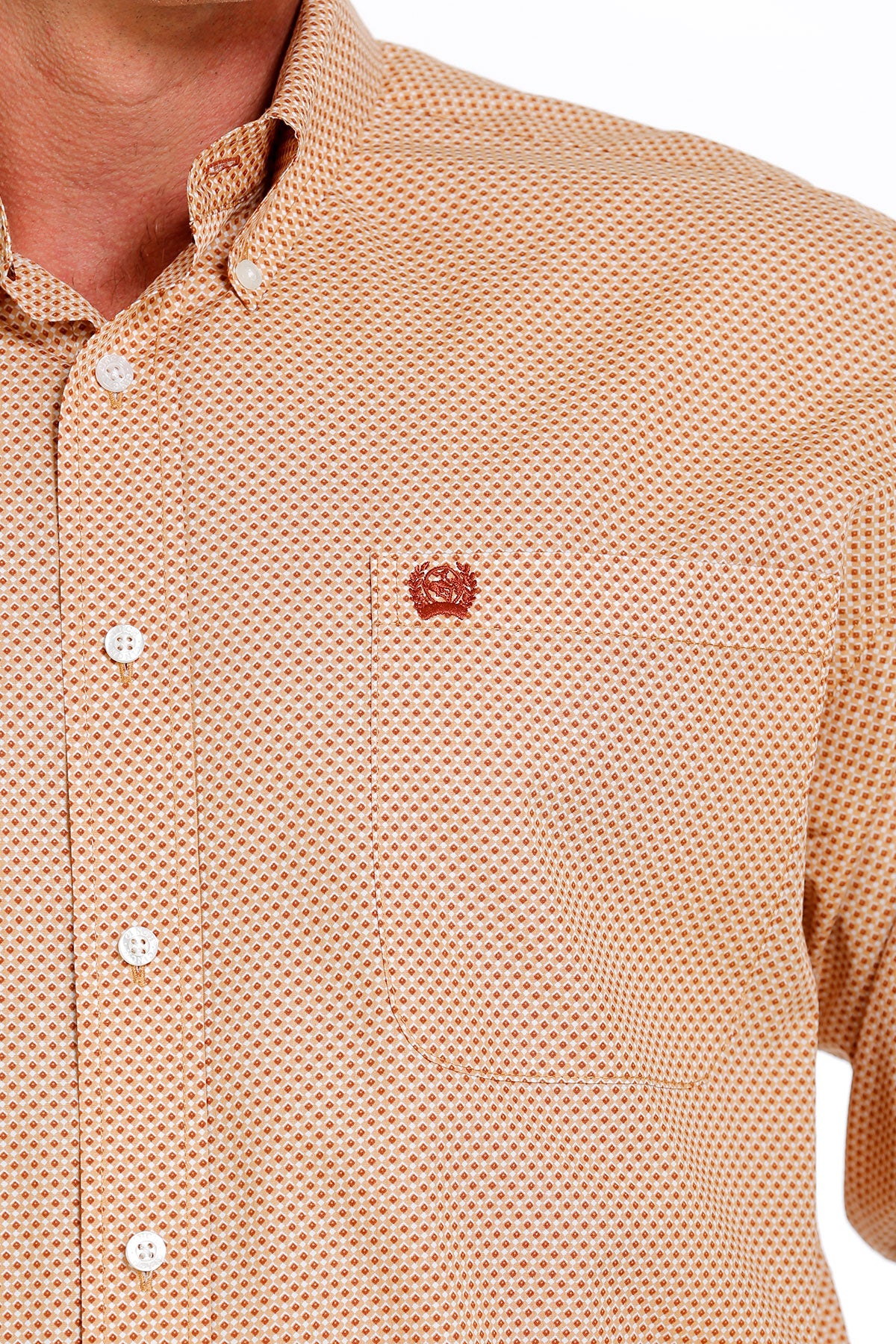 Men's Long Sleeve Peach Print Button Up