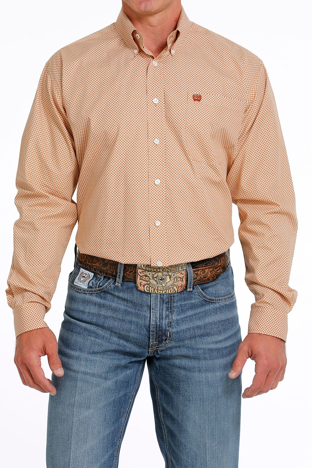 Men's Long Sleeve Peach Print Button Up