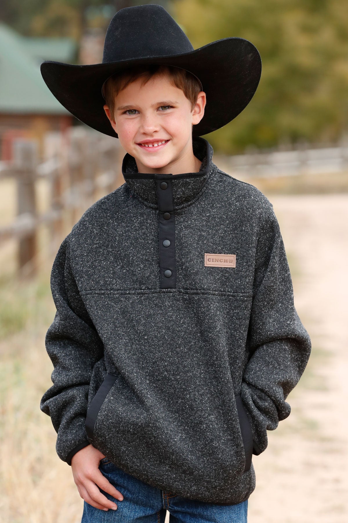 Boy's 1/4 Button Black Pullover