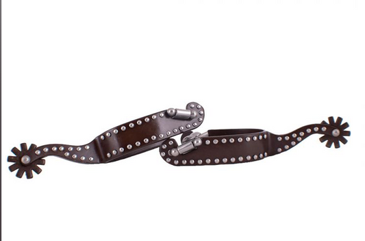 Men's brown steel spur with silver studs
