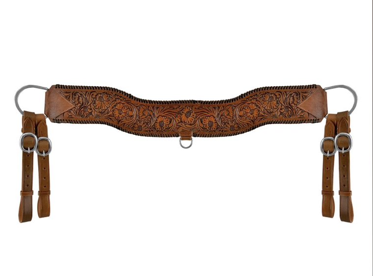 Floral Tooled Medium Leather Tripping Collar with Black Whipstitching