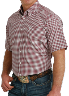 Mens Cinch Burgundy Short Sleeve Button Up