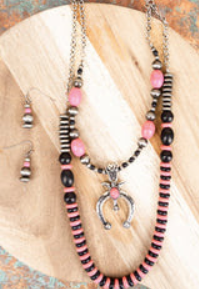 Emporia Pink Naja Layered Necklace and Earrings Set