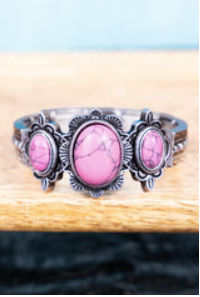 Pink Lynne Silvertone Stretch Bracelet