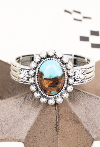 Turquoise Telluride Silvertone Stretch Bracelet