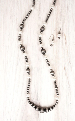 Breckinridge Silvertone and Pearl Necklace and Earring Set