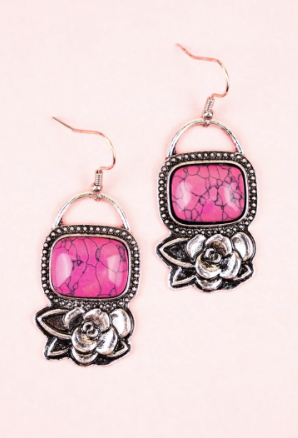 Roseland Pink Silvertone Earrings