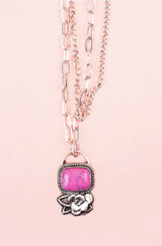 Roseland Pink Silvertone Layered Necklace