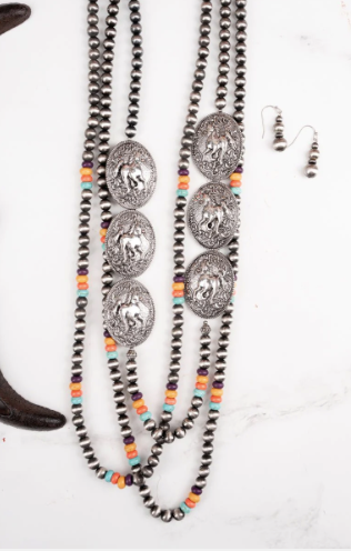 Horse Mountain Multi-Color & Silver Pearl Necklace and Earring Set