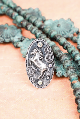 Hold Your Horses Crystal Silvertone Oval Cuff Ring