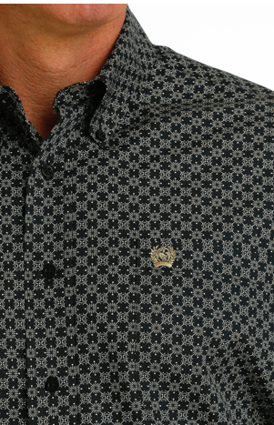 Mens Cinch Button Up Black and Printed