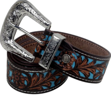 Turquoise Hand-Tooled leather belt