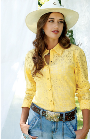 Cruel Denim Women's Yellow Lace Long Sleeve Western Shirt