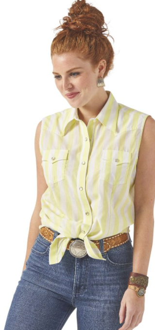 Wrangler Women's Essential Sleeveless Stripe Western Snap Top