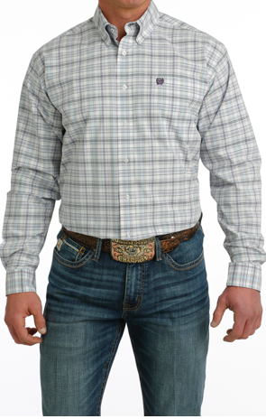 Mens Cinch White and Lavender Button Up