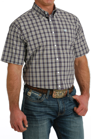 Men's Cinch Plaid and White Short Sleeve Button Up