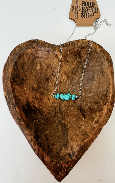 Bar Chip Stone Necklace- Turquoise