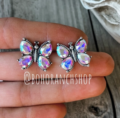 Butterfly Stone Stud Earrings