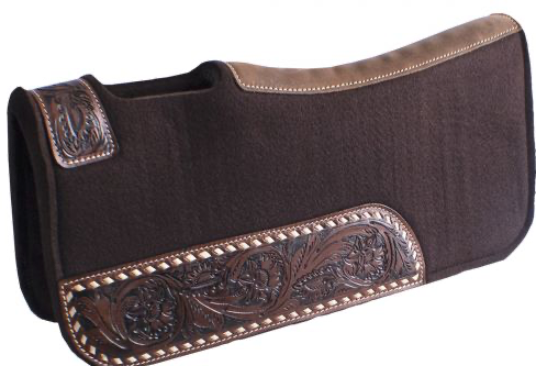 Pony 24" x 24" Brown felt saddle pad with floral tooled wear leathers