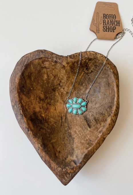 Semi Stone Concho Squash Blossom Pendant Necklace - Small