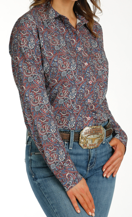 Cinch Women's ArenaFlex Burgundy Paisley Button Up