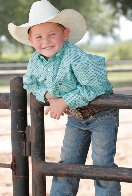 Cinch Boys Button Up Light Blue- Printed