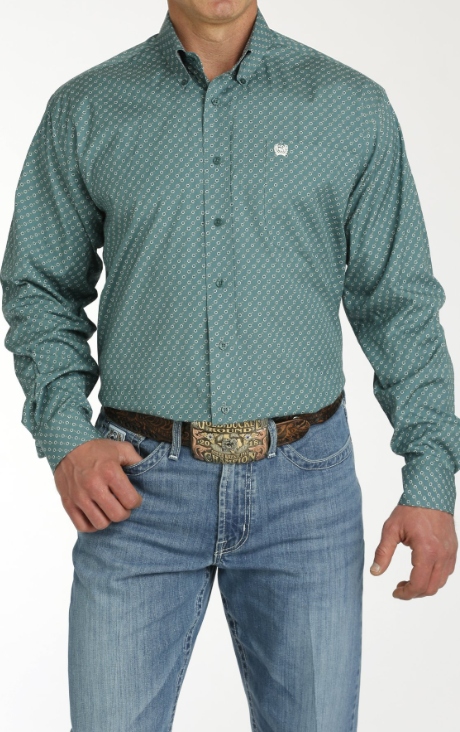 Men's Cinch Geometric Print Button Up- GREEN