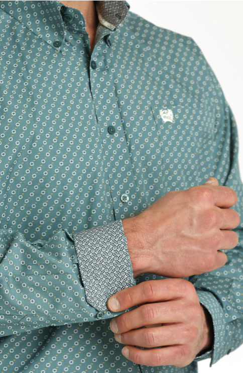 Men's Cinch Geometric Print Button Up- GREEN