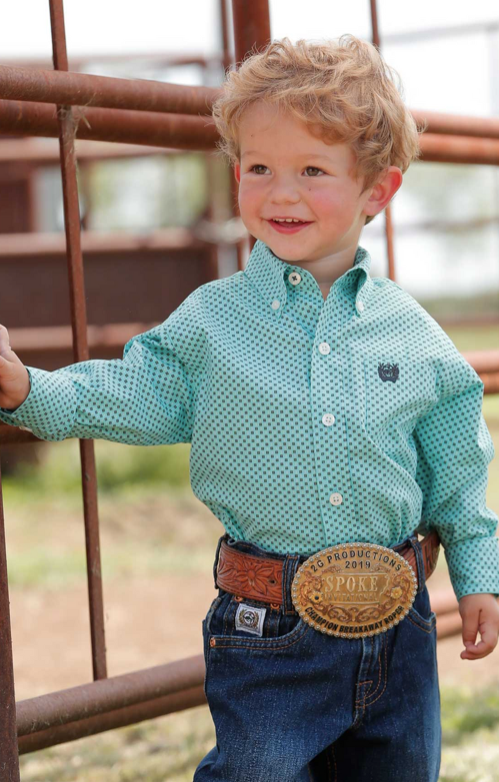 Cinch Little Boys Light Blue Print Button Up