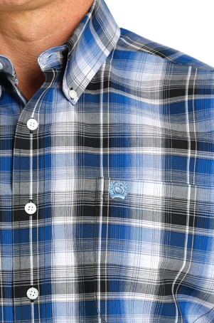 Mens Cinch Blue & Black Plaid Button Up