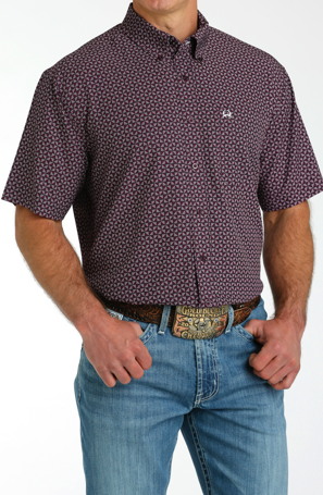 Mens Cinch ArenaFlex Short Sleeve Button Up-Mauve