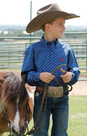 Boys Cinch Long Sleeve Button Up-Royal Blue Printed