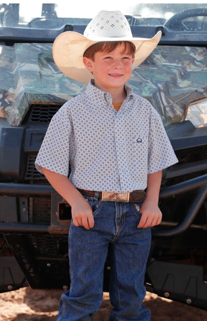 Boys Cinch ArenaFlex Short Sleeve Button Up-White