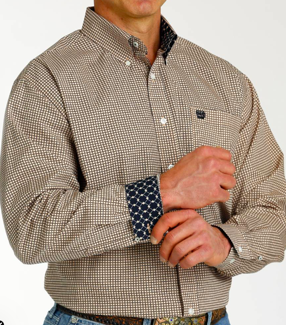 Mens Cinch Geo Square Button Up